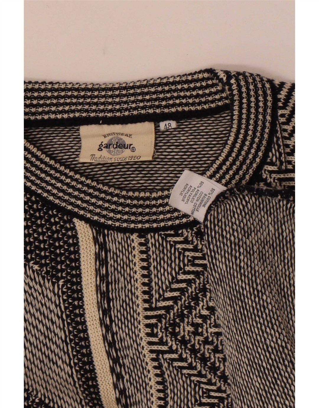 GARDEUR Mens Crew Neck Jumper Sweater IT 48 Medium Grey Geometric Cotton