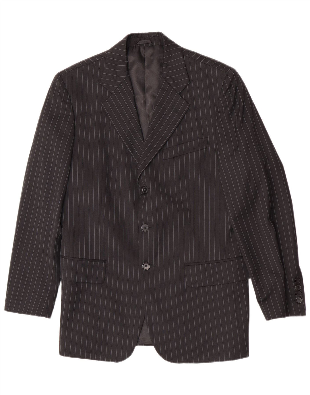 Oviesse Mens 3 Button Blazer Jacket IT 48 Medium Black Pinstripe Wool