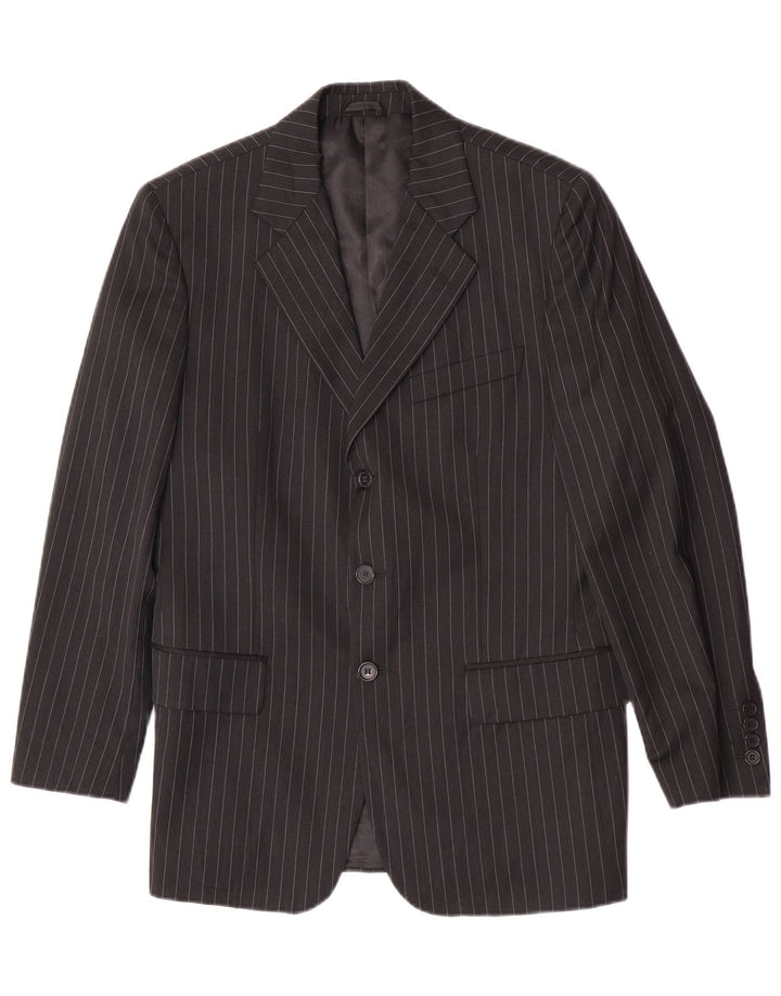 Oviesse Mens 3 Button Blazer Jacket IT 48 Medium Black Pinstripe Wool