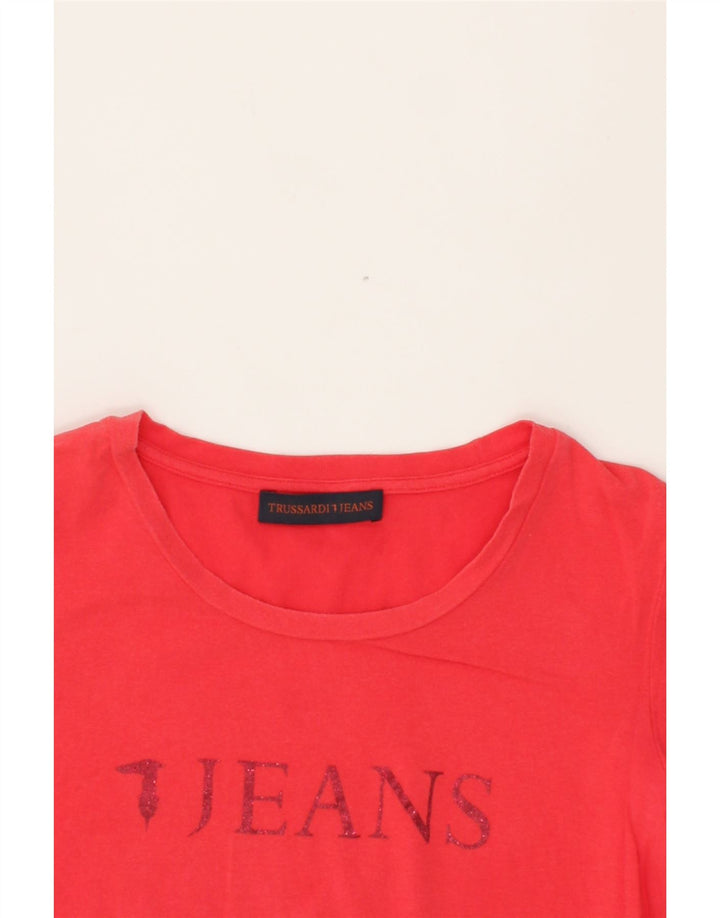 TRUSSARDI JEANS Womens Graphic T-Shirt Top UK 12 Medium Red Vintage Trussardi Jeans and Second-Hand Trussardi Jeans from Messina Hembry 