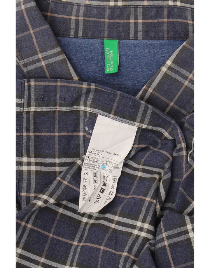 Benetton Mens Shirt 2XL Navy Blue Check Cotton