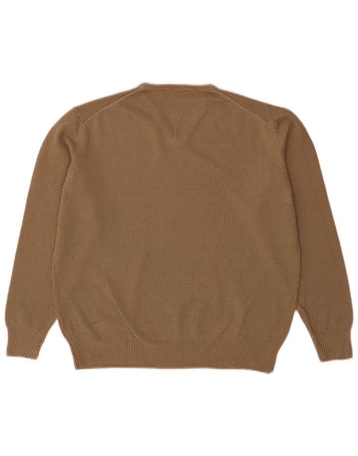 Zara Mens V-Neck Jumper Sweater XL Brown Wool