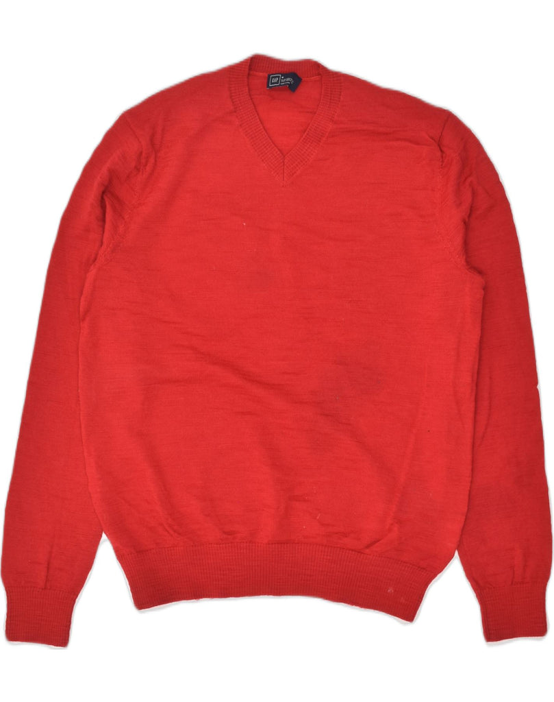 GAP Mens V-Neck Jumper Sweater Medium Red Merino Wool | Vintage Gap | Thrift | Second-Hand Gap | Used Clothing | Messina Hembry 