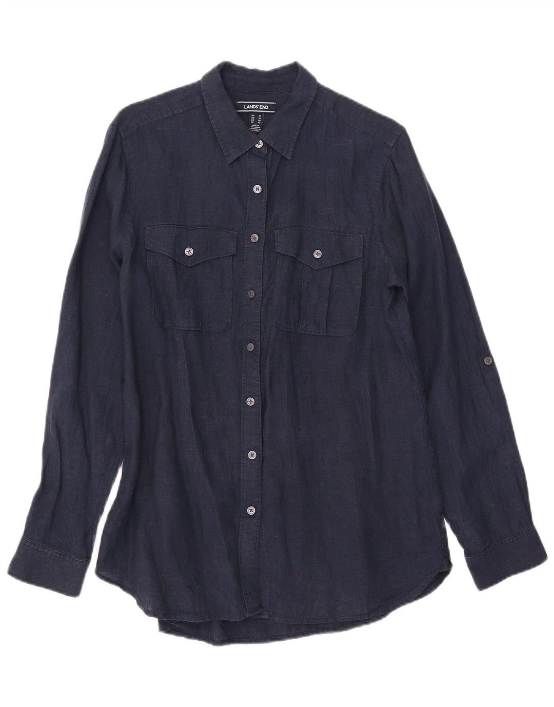 Lands End Womens Shirt UK 14 Large Navy Blue