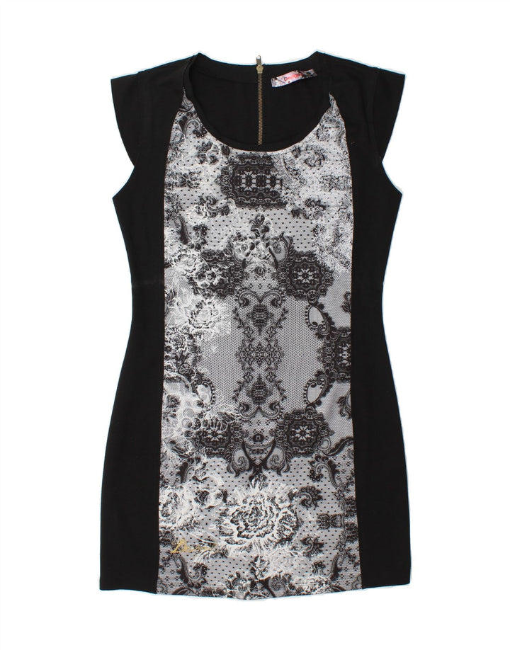 DESIGUAL Womens Sheath Dress UK 14 Large Black Floral Polyester Vintage Desigual and Second-Hand Desigual from Messina Hembry 