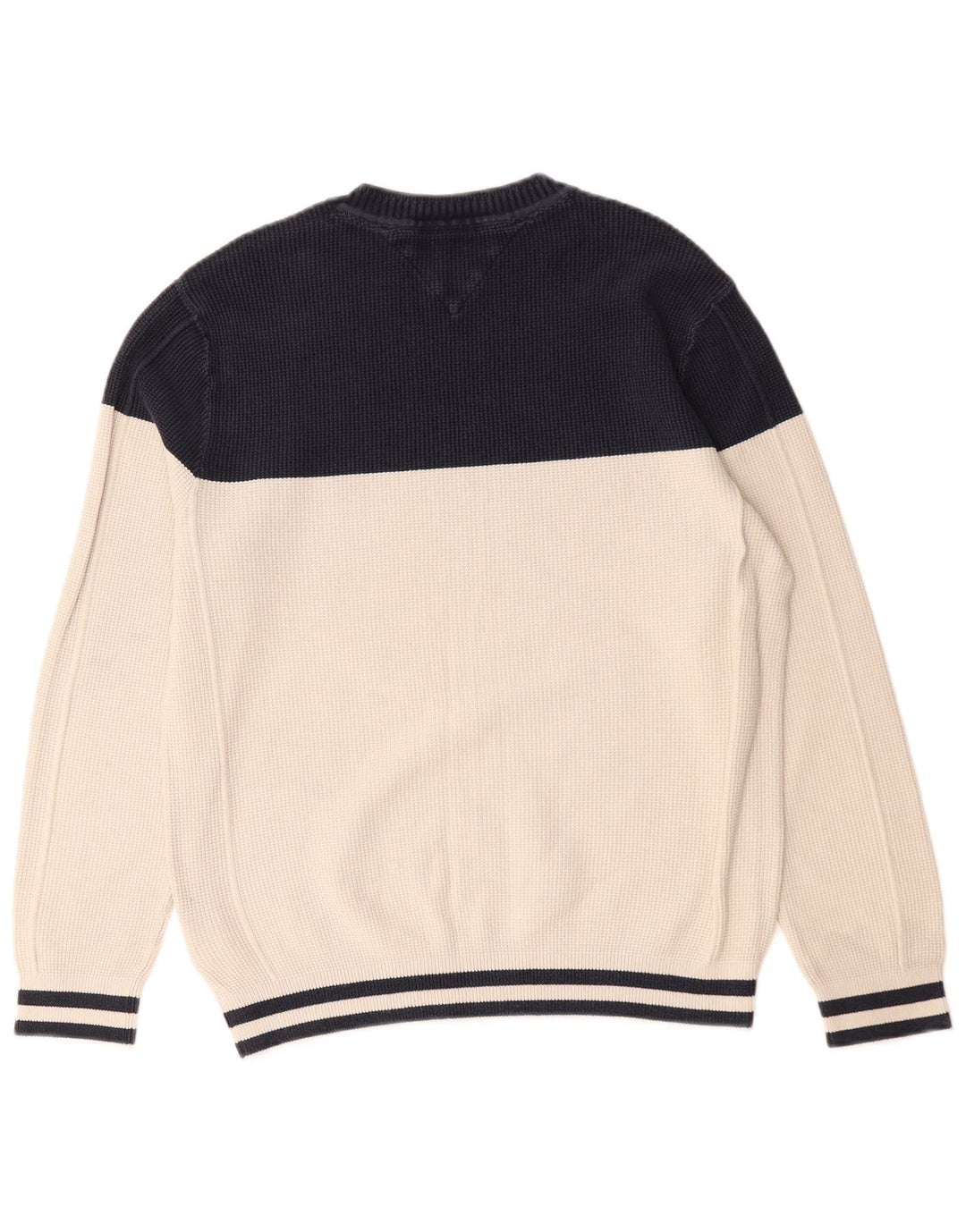 Tommy Hilfiger Mens Crew Neck Jumper Sweater Medium Off White Colourblock