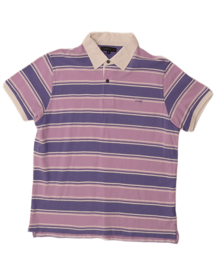 COVERI Mens Polo Shirt XL Purple Striped Cotton