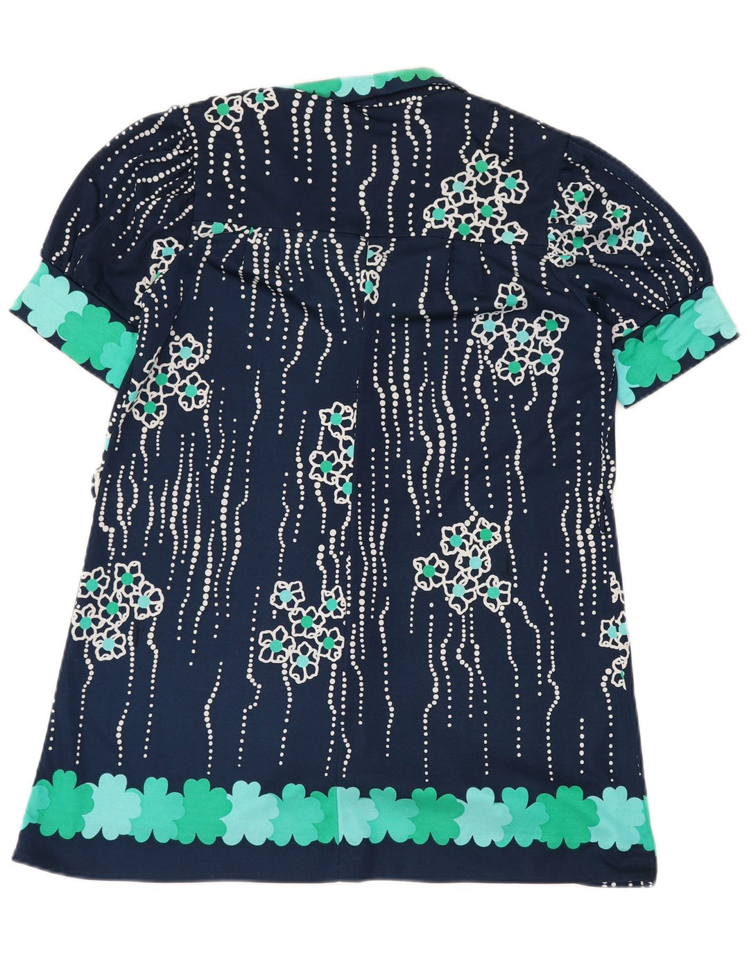 VINTAGE Womens Short Sleeves Shirt Dress UK 14 Large Navy Blue Floral