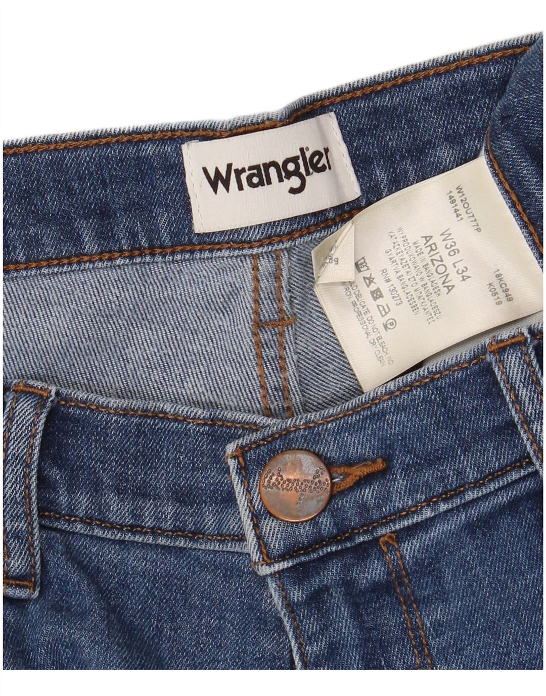 Wrangler Mens Arizona Straight Jeans W36 L30 Blue Cotton