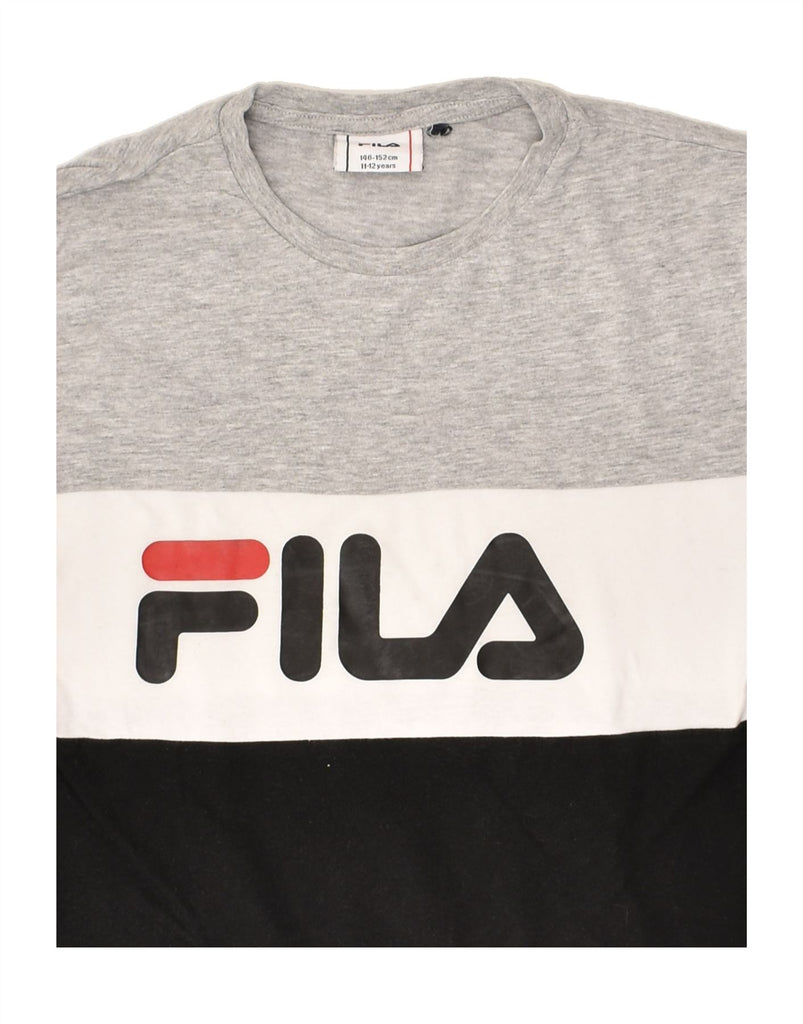 FILA Boys Graphic T-Shirt Top 11-12 Years Black Colourblock Cotton | Vintage Fila | Thrift | Second-Hand Fila | Used Clothing | Messina Hembry 