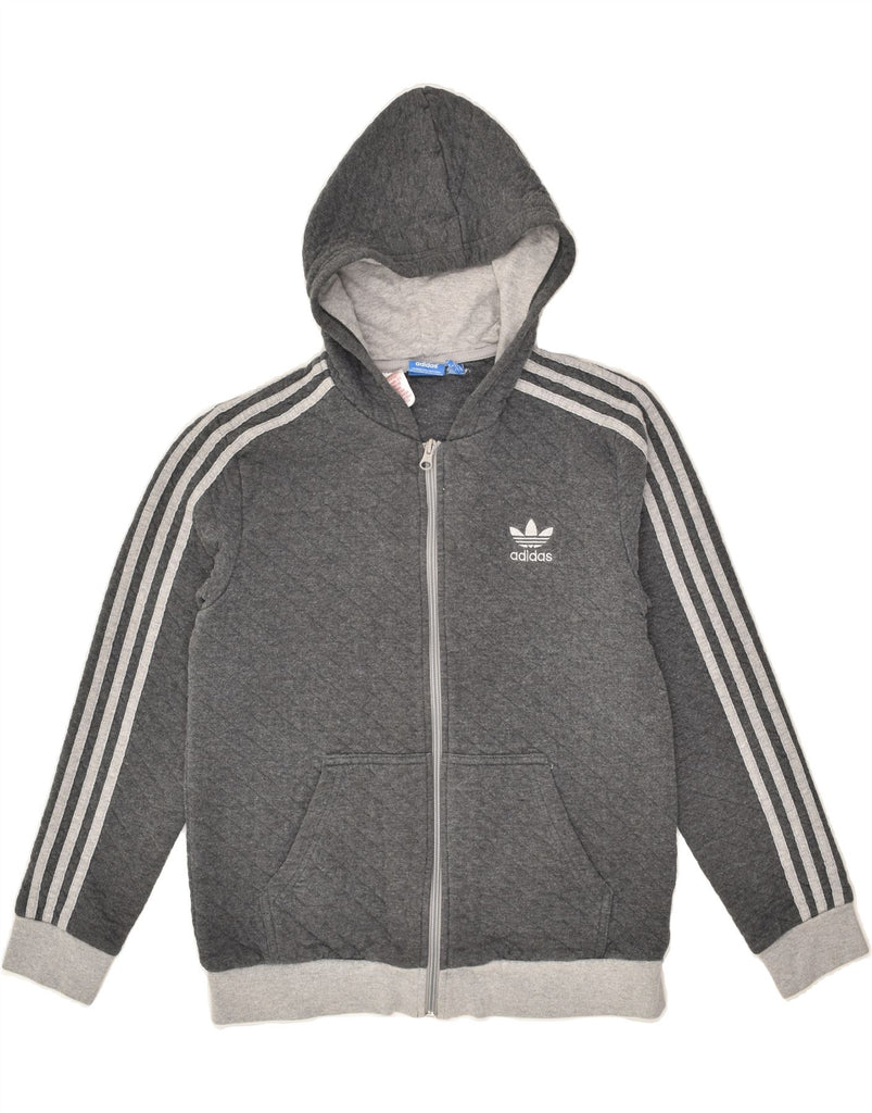 ADIDAS Boys Zip Hoodie Sweater 13-14 Years Grey Polyester | Vintage Adidas | Thrift | Second-Hand Adidas | Used Clothing | Messina Hembry 