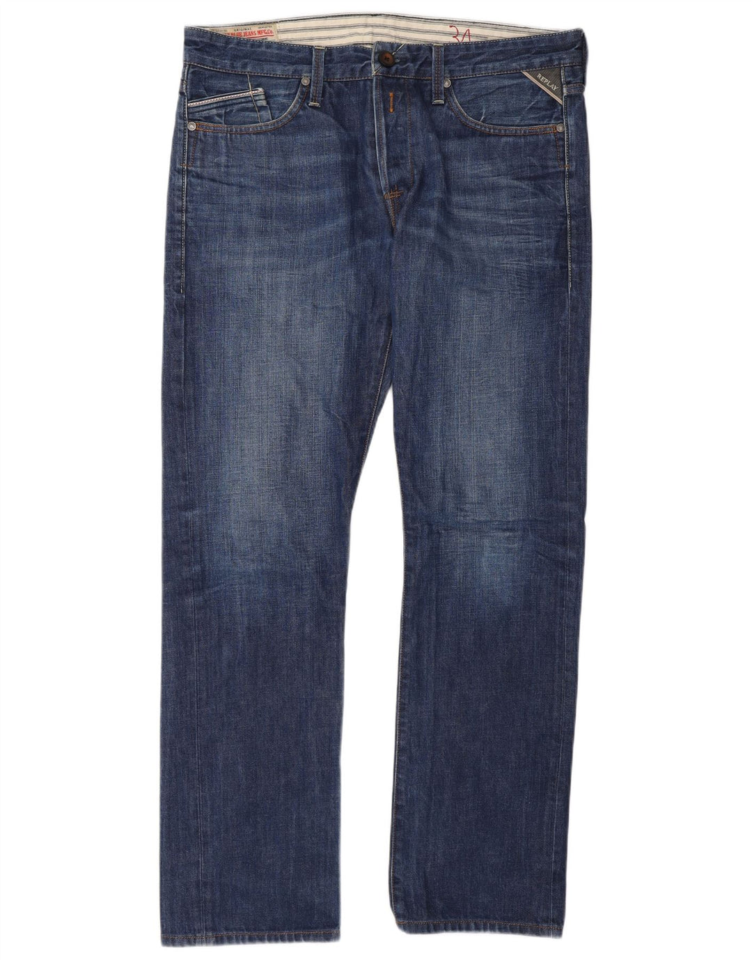 Replay Mens Straight Jeans W34 L32 Blue Cotton
