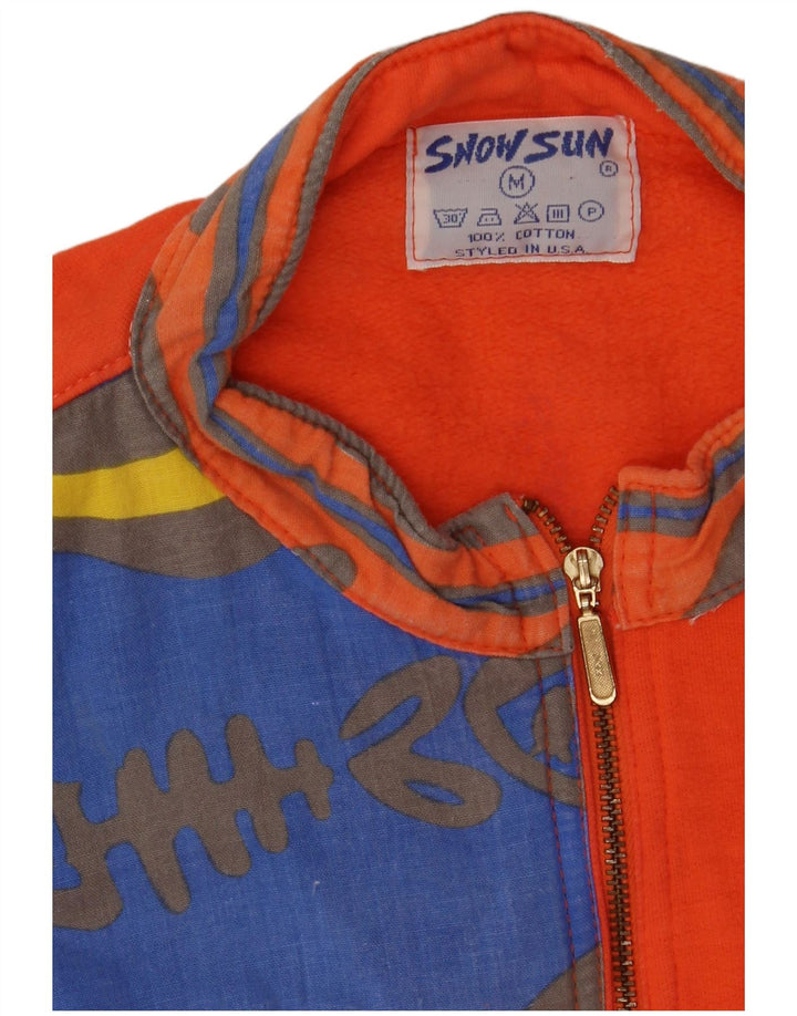 Vintage Mens Zip Neck Sweatshirt Jumper Medium Orange Colourblock 80s