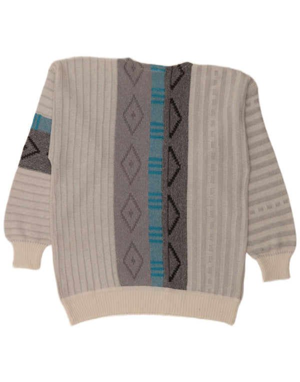 Jockey Mens Crew Neck Jumper Sweater Large Grey Geometric Acrylic