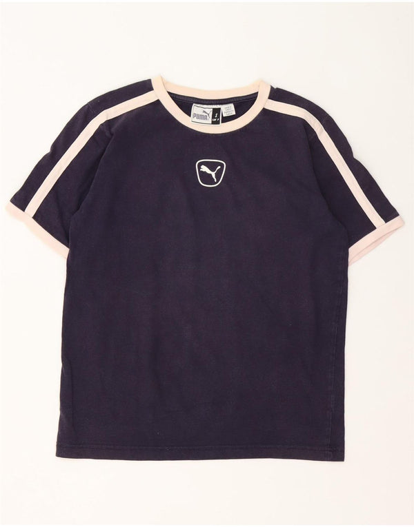Puma Womens T-Shirt Top UK 10 Small Navy Blue Colourblock Cotton
