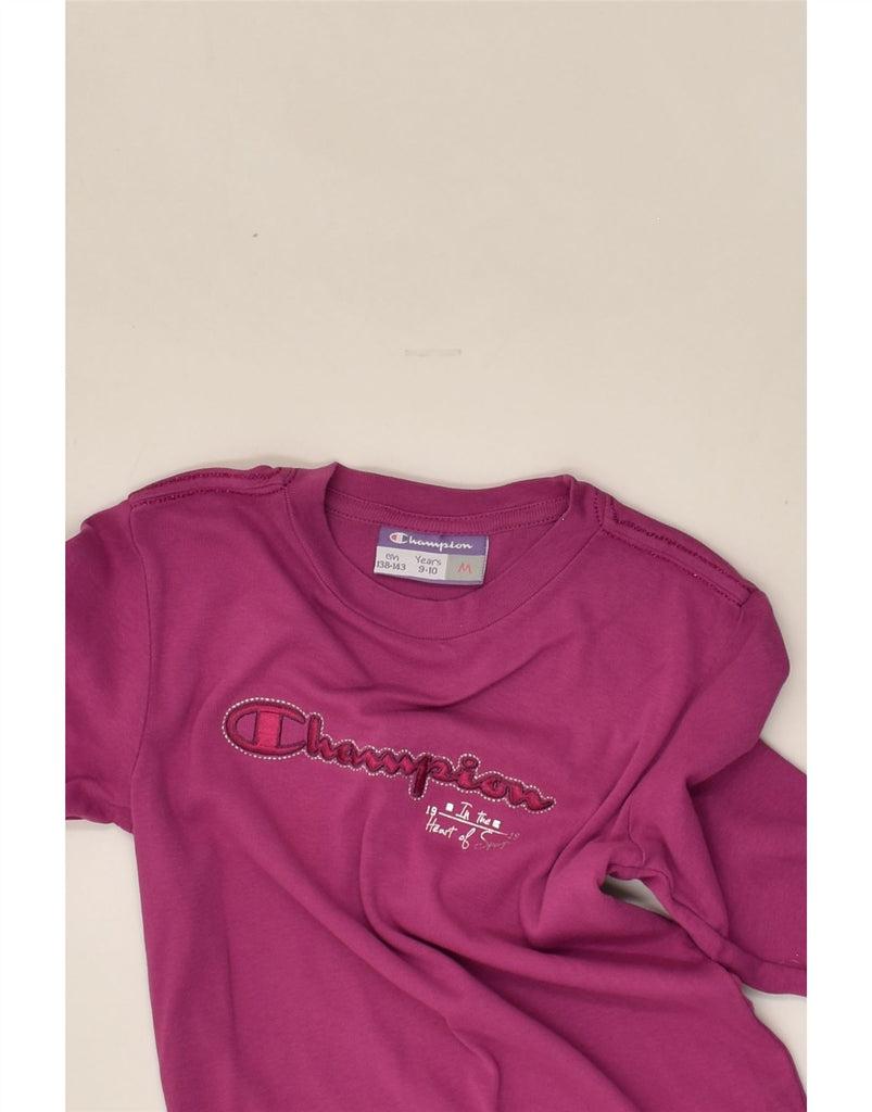 CHAMPION Girls Graphic Top Long Sleeve 9-10 Years Medium Purple Cotton | Vintage Champion | Thrift | Second-Hand Champion | Used Clothing | Messina Hembry 