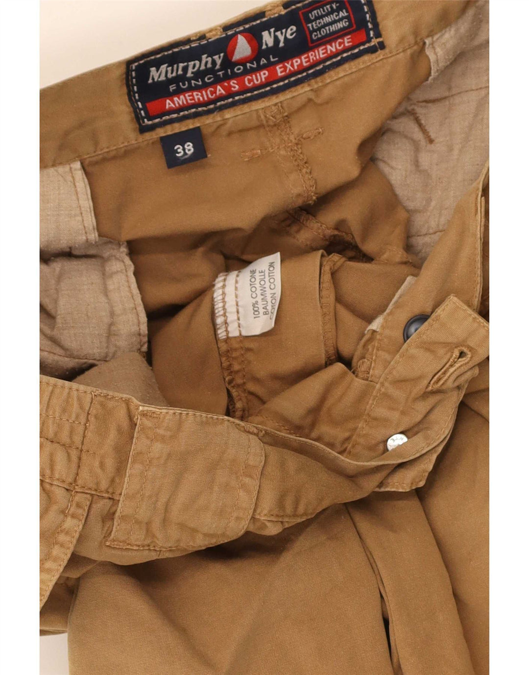 Murphy & Nye Mens Straight Cargo Trousers W38 L33 Beige Cotton