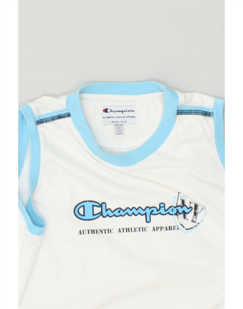 CHAMPION Boys Sleeveless Graphic T-Shirt Top 9-10 Years Medium White | Vintage Champion | Thrift | Second-Hand Champion | Used Clothing | Messina Hembry 