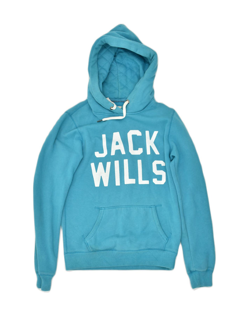 JACK WILLS Womens Graphic Hoodie Jumper UK 10 Small Blue Cotton | Vintage Jack Wills | Thrift | Second-Hand Jack Wills | Used Clothing | Messina Hembry 