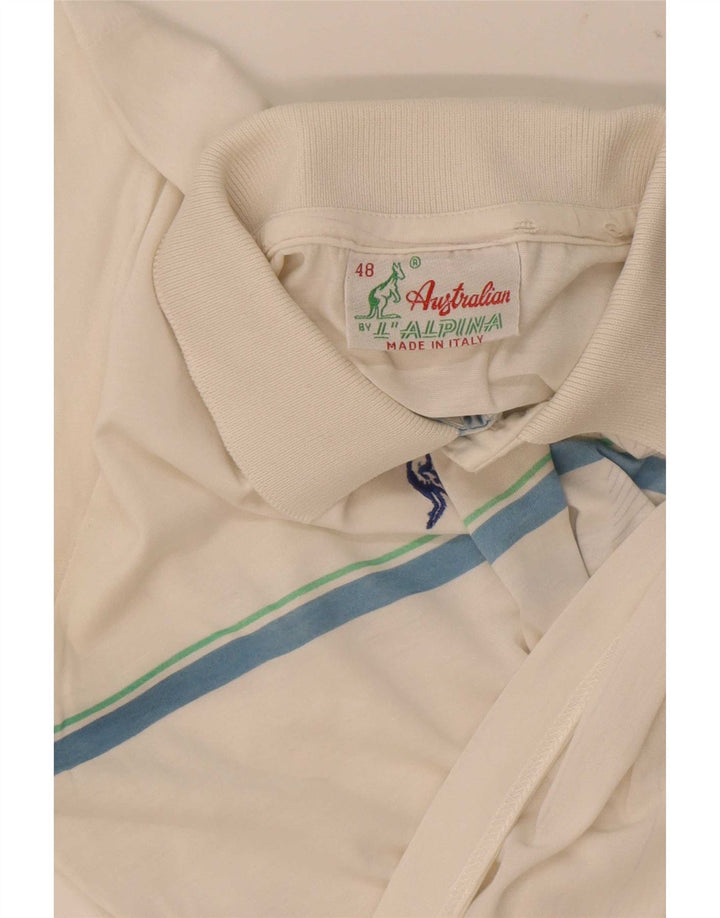 AUSTRALIAN L'ALPINA Mens Polo Shirt IT 48 Medium White Geometric