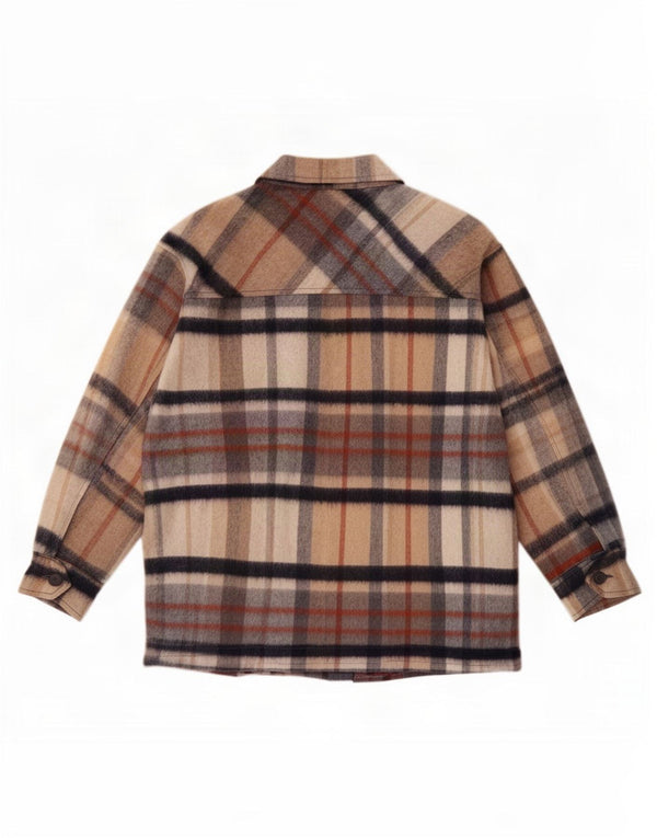 Zara Womens Shacket Oversized Flannel Shirt UK 10 Small Beige Plaid Acrylic