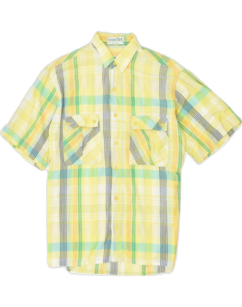 VINTAGE Mens Short Sleeve Shirt Large Yellow Check Cotton | Vintage | Thrift | Second-Hand | Used Clothing | Messina Hembry 