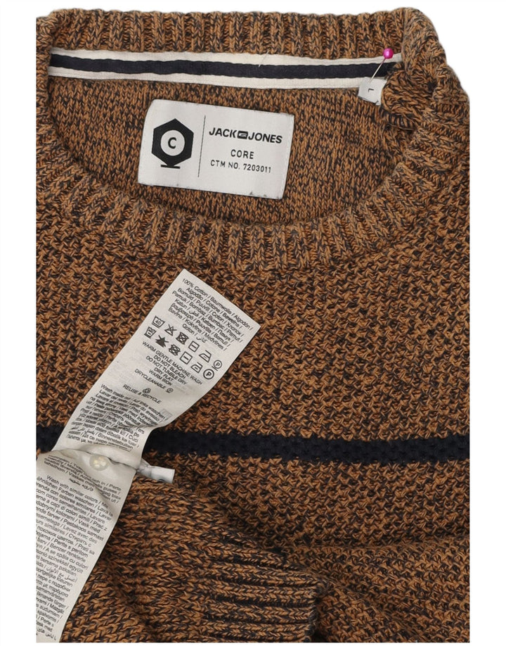 Jack & Jones Mens Core Crew Neck Jumper Sweater Large Brown Striped Cotton