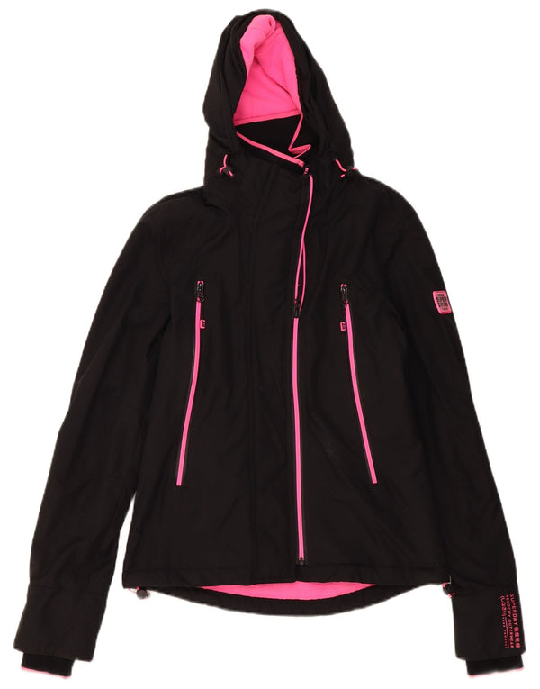 Superdry Womens Hooded Windbreaker Jacket UK 8 Small Black Polyester