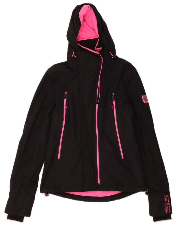 Superdry Womens Hooded Windbreaker Jacket UK 8 Small Black Polyester