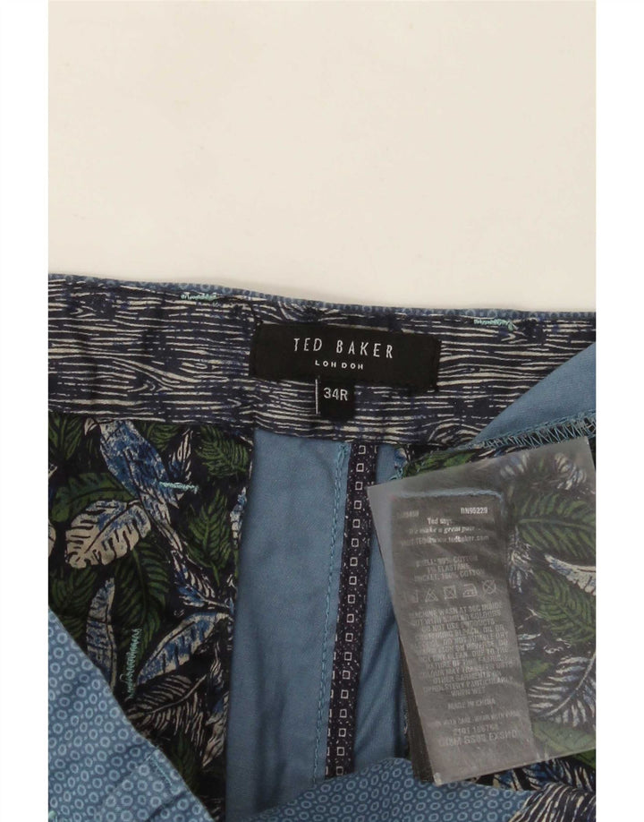 Ted Baker Mens Chino Shorts W34 Large Blue Geometric Cotton