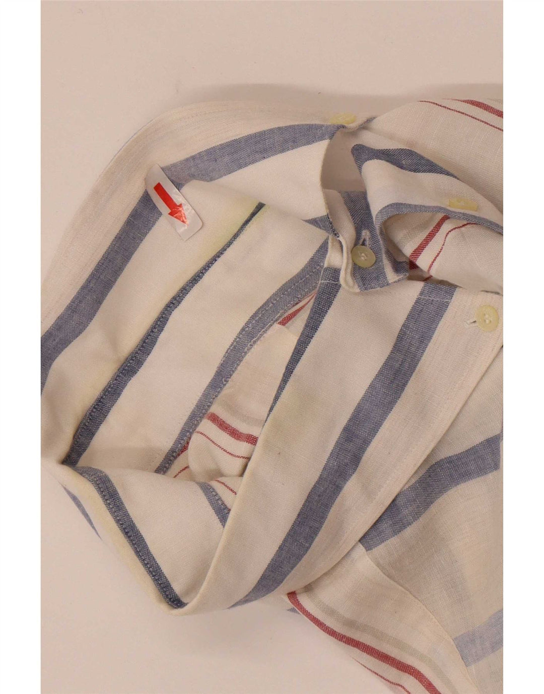 Lacoste Mens Short Sleeve Shirt Size 42 Large White Striped Linen