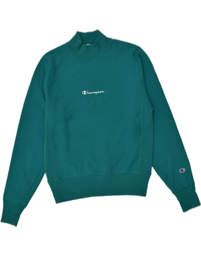 CHAMPION Womens Turtle Neck Sweatshirt Jumper UK 10 Small Green Cotton | Vintage Champion | Thrift | Second-Hand Champion | Used Clothing | Messina Hembry 