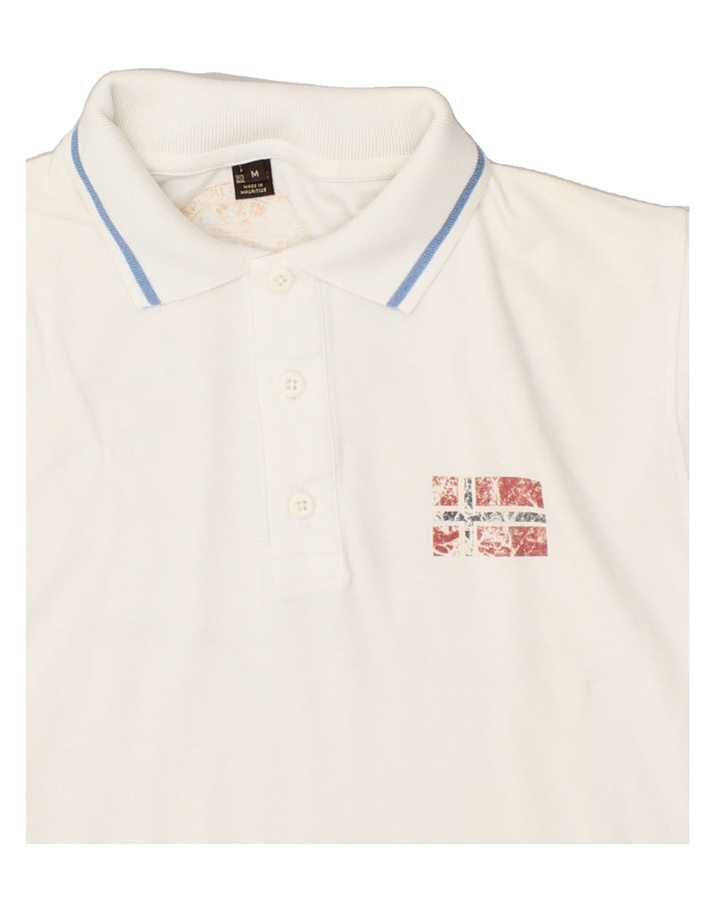 NAPAPIJRI Mens Graphic Polo Shirt Medium Off White Cotton | Vintage Napapijri | Thrift | Second-Hand Napapijri | Used Clothing | Messina Hembry 