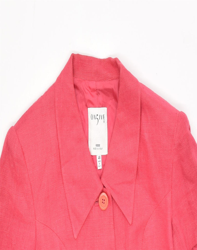 ON5IVE Womens 4 Button Short Sleeve Blazer Jacket IT 48 XL Pink Linen | Vintage | Thrift | Second-Hand | Used Clothing | Messina Hembry 