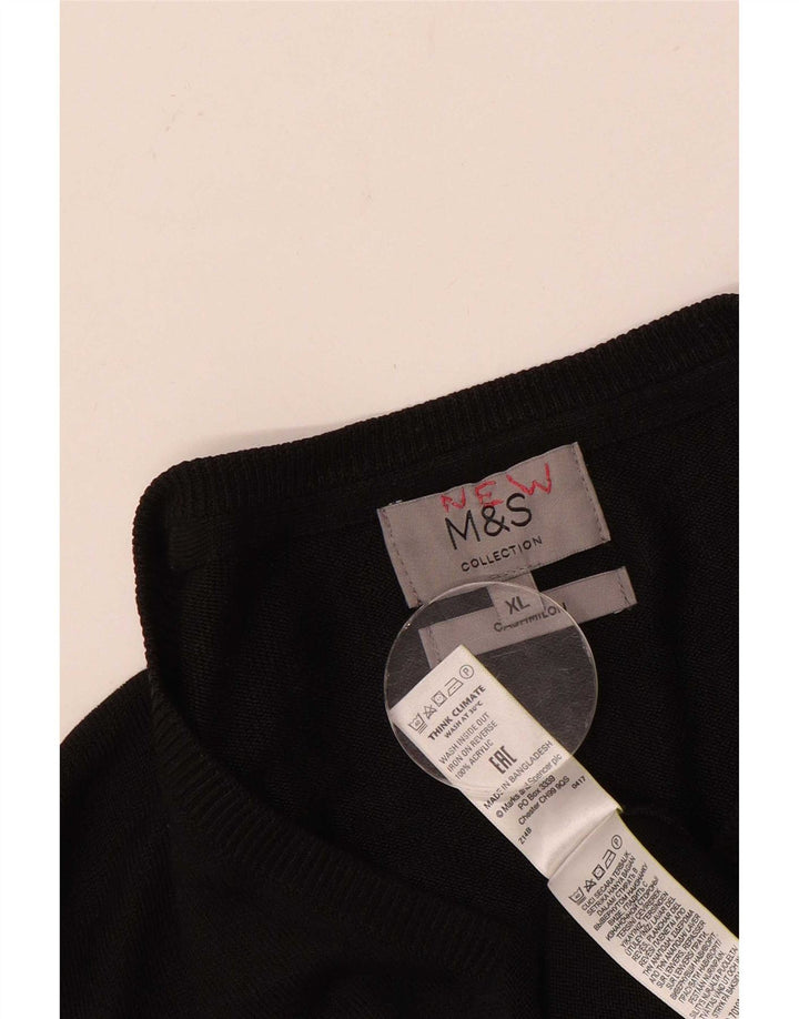 Marks & Spencer Mens V-Neck Jumper Sweater XL Black Acrylic