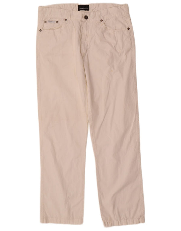 Calvin Klein Mens Straight Casual Trousers W30 L29 White Cotton