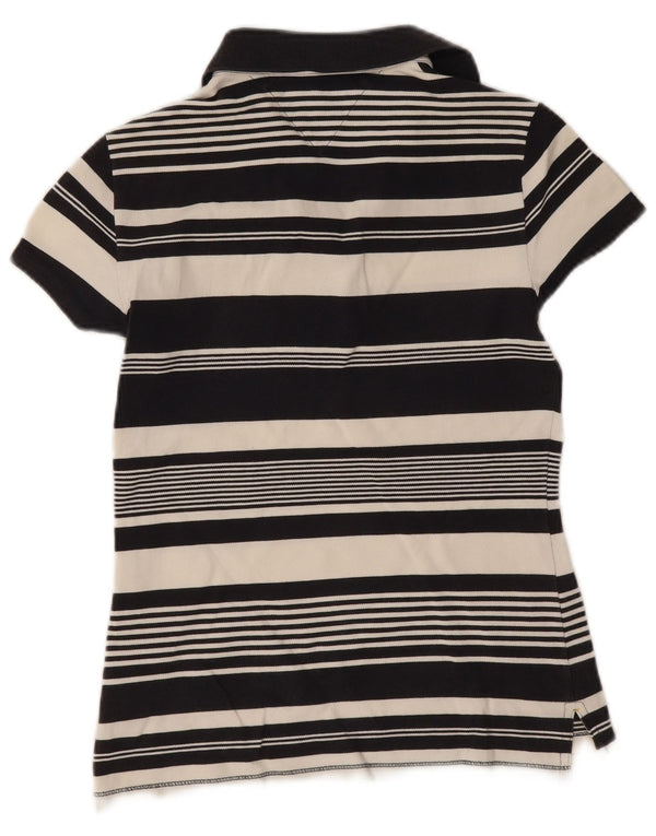 Tommy Hilfiger Womens Slim Fit Polo Shirt UK 12 Medium Navy Blue Striped