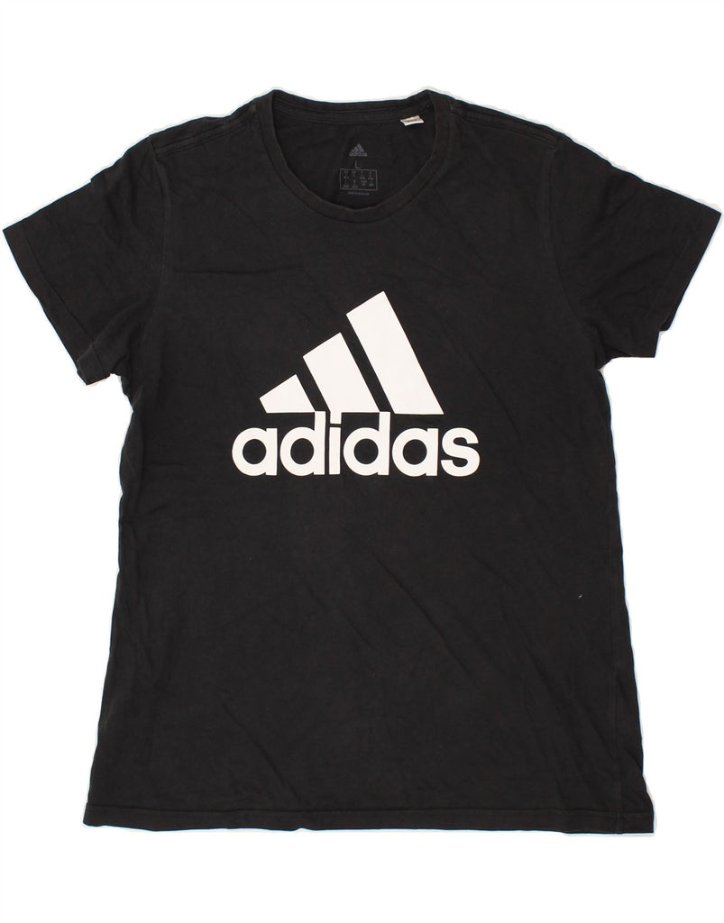 ADIDAS Womens Graphic T-Shirt Top UK 16/18 Large Black Cotton | Vintage Adidas | Thrift | Second-Hand Adidas | Used Clothing | Messina Hembry 