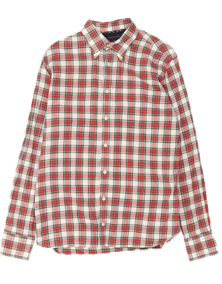 TOMMY HILFIGER Mens Flannel Shirt Medium Red Check Cotton