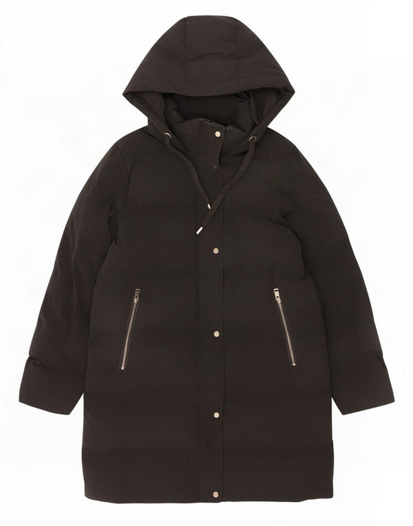 Zara Womens Hooded Padded Coat UK 14 Medium Black Polyester