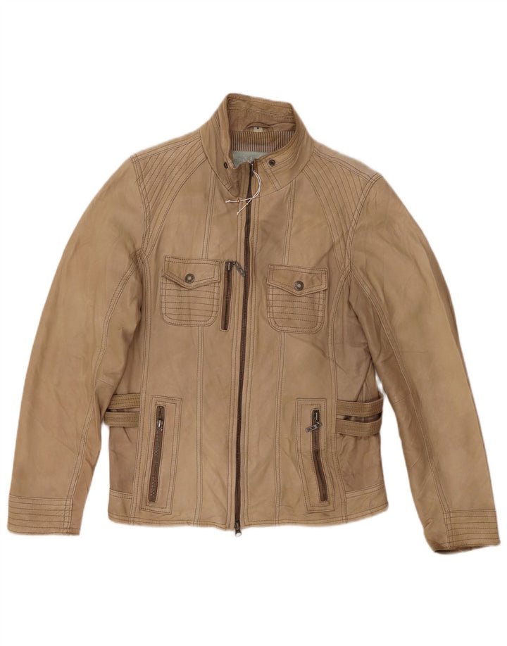 Cecil Womens Leather Jacket UK 12 Medium Brown