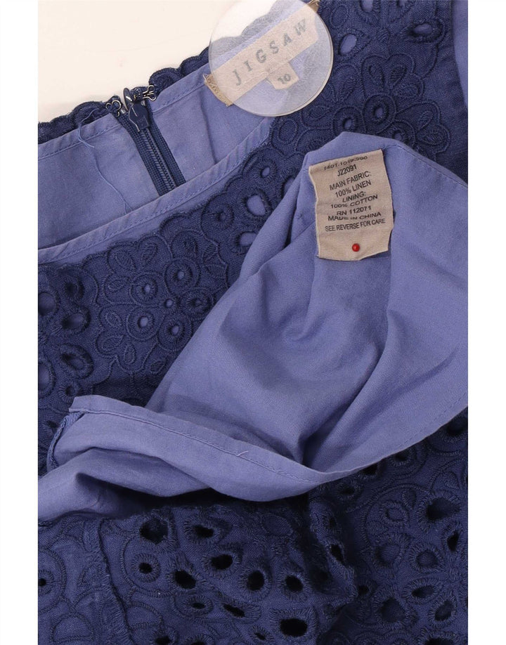 Jigsaw Womens Sleeveless Basic Dress UK 10 Small Navy Blue Floral Linen