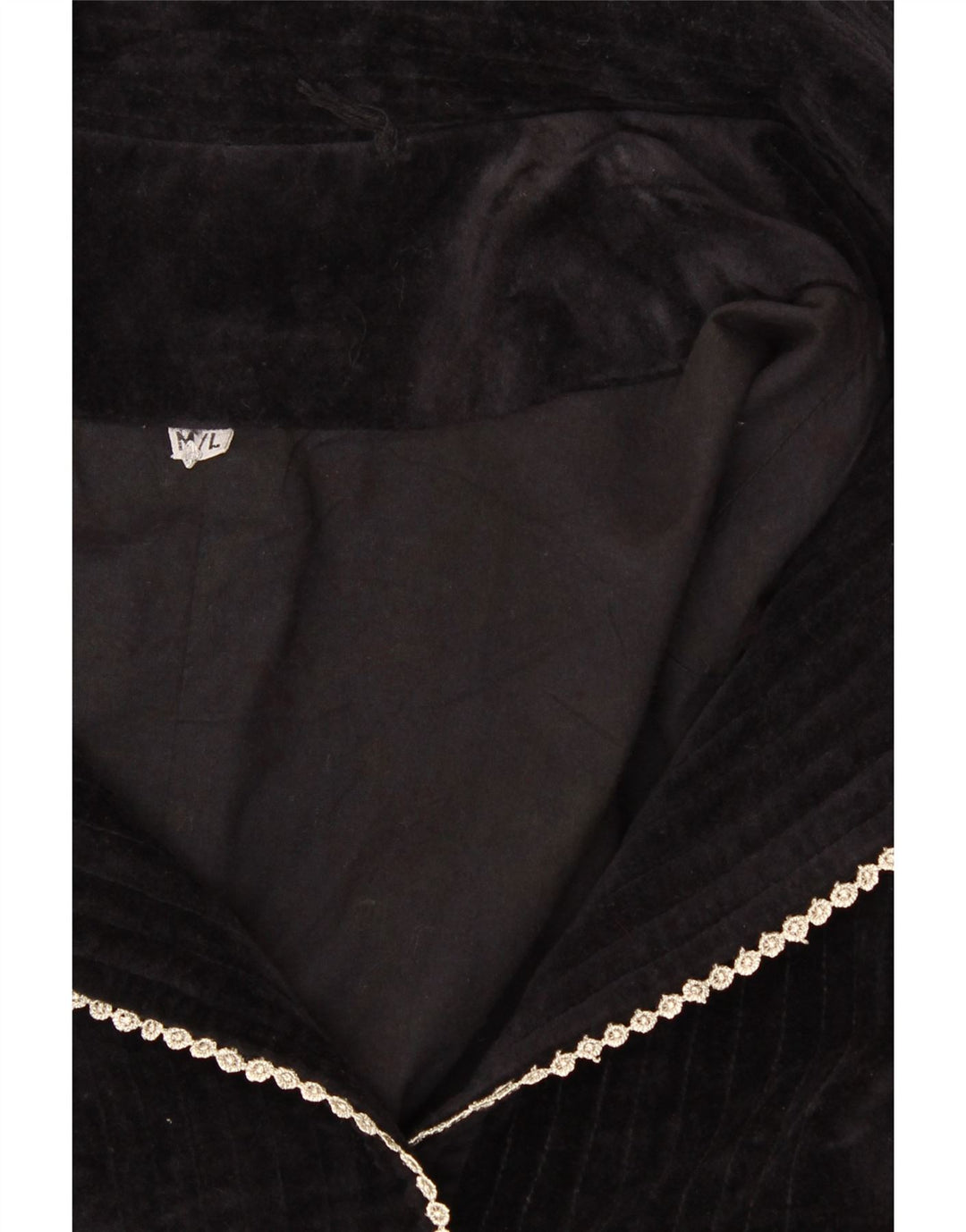 VINTAGE Womens Velvet Overcoat UK 14 Medium Black Cotton Vintage Vintage and Second-Hand Vintage from Messina Hembry 