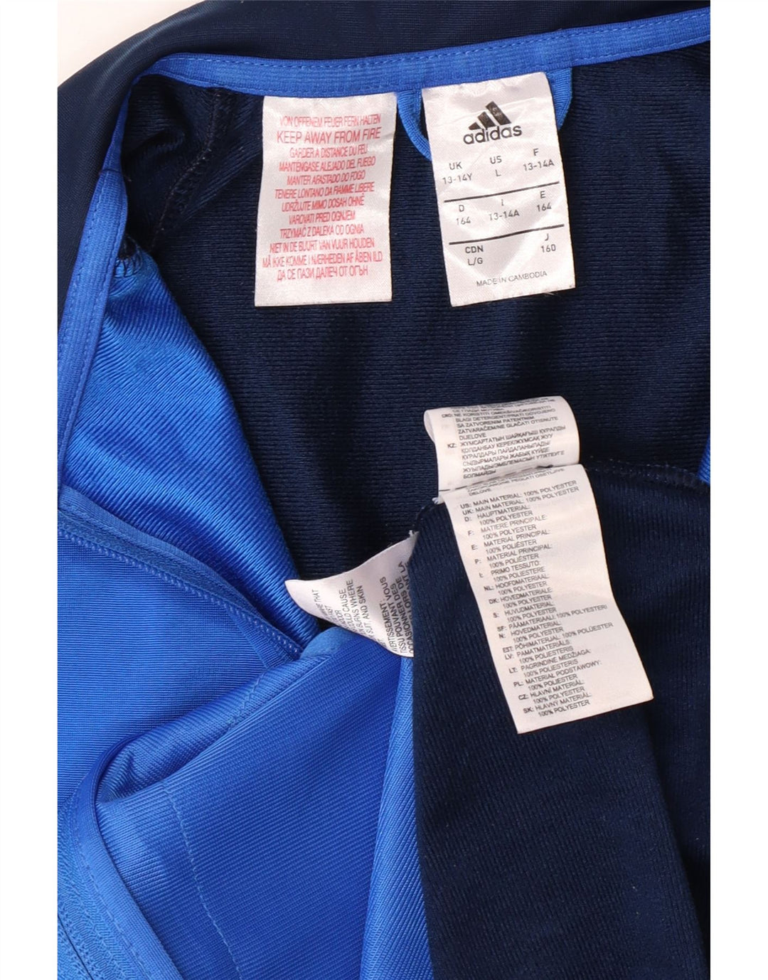 ADIDAS Boys Tracksuit Top Jacket 13-14 Years Large Navy Blue Colourblock Vintage Adidas and Second-Hand Adidas from Messina Hembry 