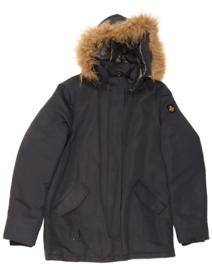 Refrigiwear Womens Hooded Padded Jacket UK 16 Large Navy Blue Polyester