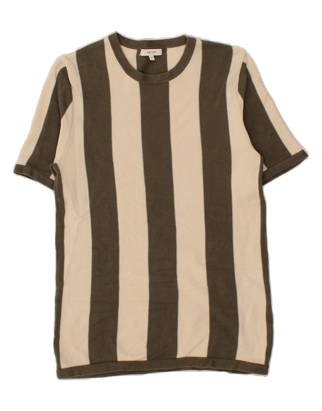 REISS Mens T-Shirt Top Small Khaki Striped Cotton Vintage Reiss and Second-Hand Reiss from Messina Hembry 
