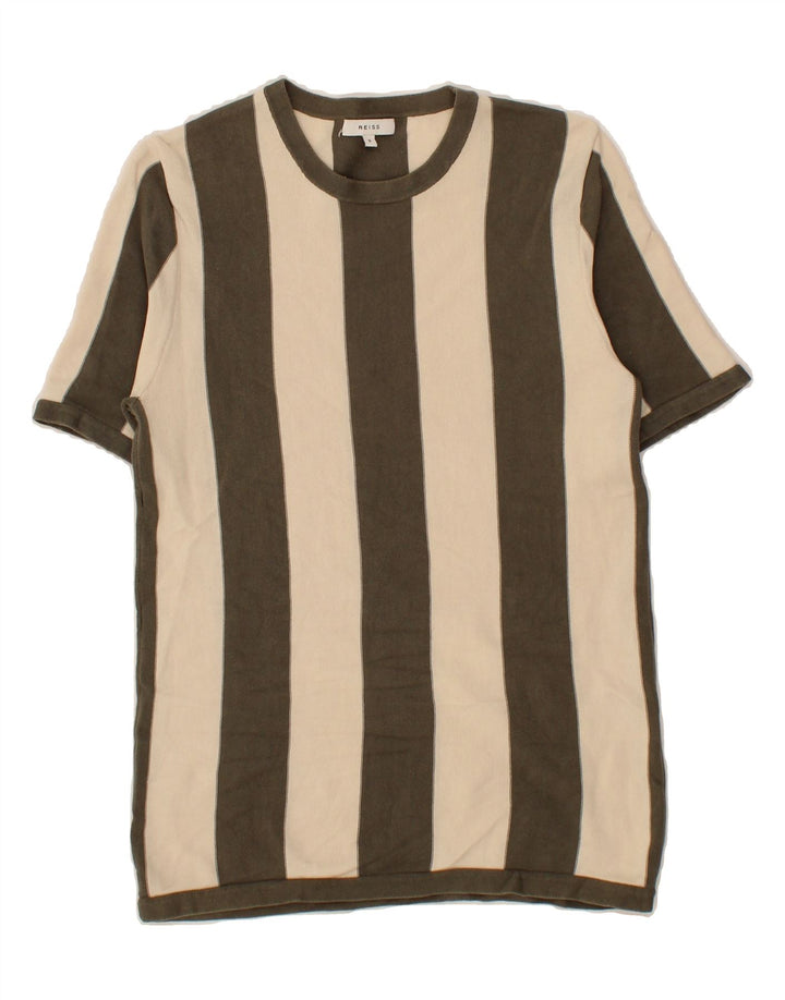 REISS Mens T-Shirt Top Small Khaki Striped Cotton Vintage Reiss and Second-Hand Reiss from Messina Hembry 