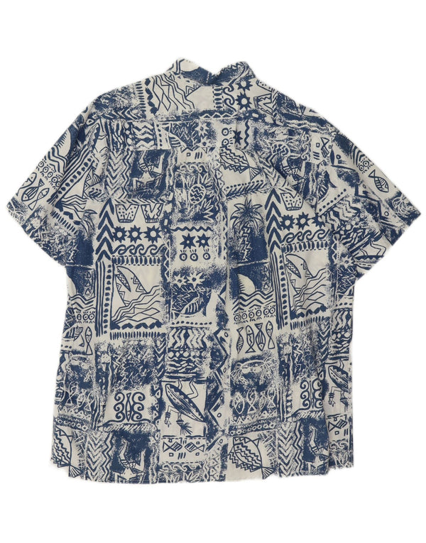 Mauritius Mens Short Sleeve Shirt Large Blue Patchwork Cotton Hawaiian