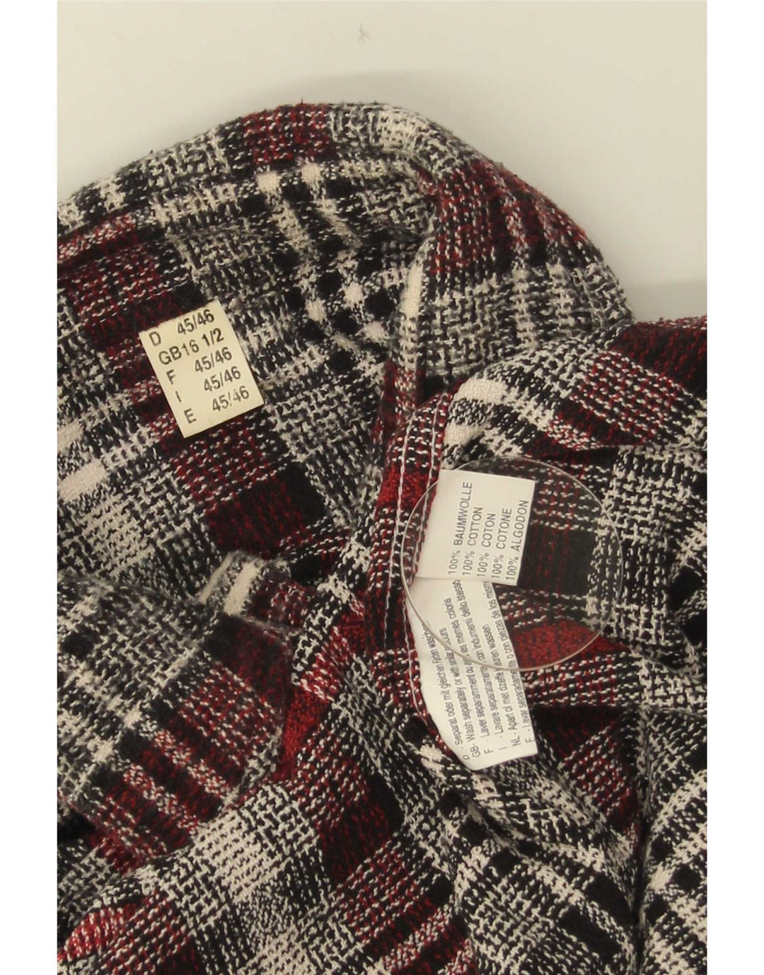 Vintage Mens Flannel Shirt Size 16 1/2 Large Grey Check Cotton