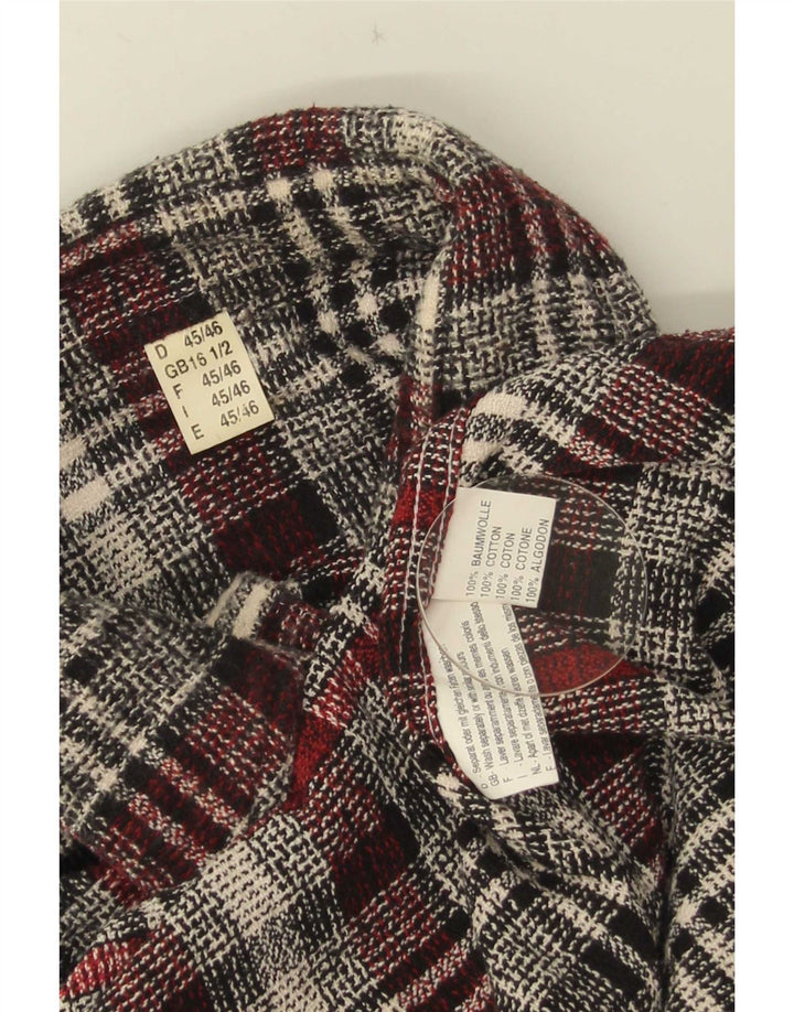 Vintage Mens Flannel Shirt Size 16 1/2 Large Grey Check Cotton